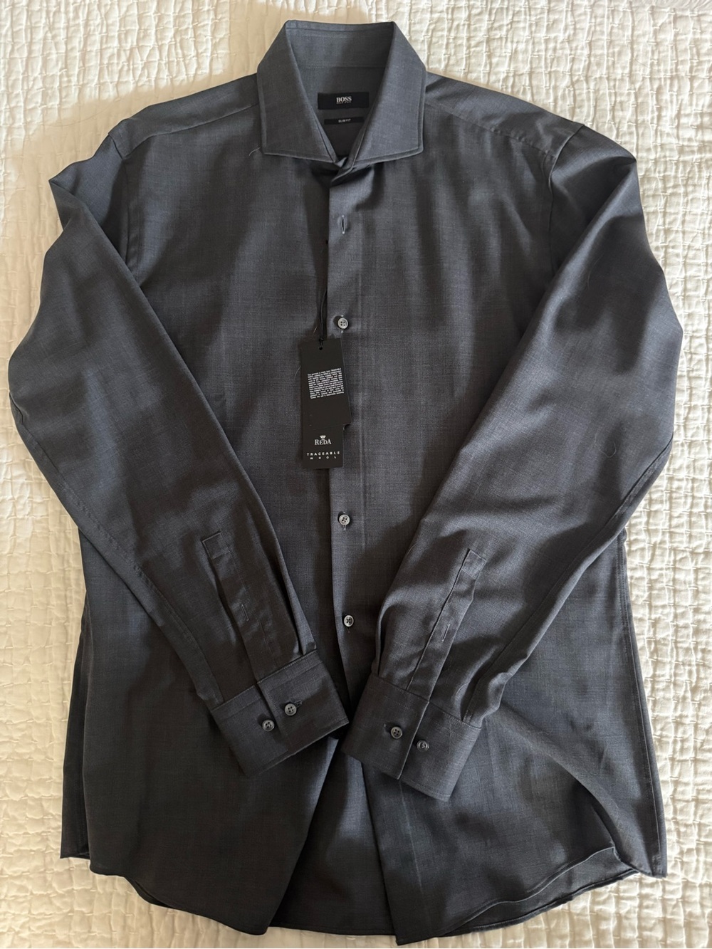 NWT BOSS Hugo Boss Reda 100% Virgin Wool Slim Fit Dress Shirt 16.5 42
